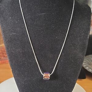 Silver Necklace Set with Multi-shade Purple Spinner Pendant